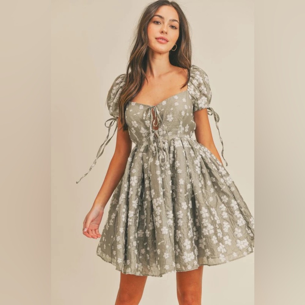 Dusty Olive Floral Babydoll Dress